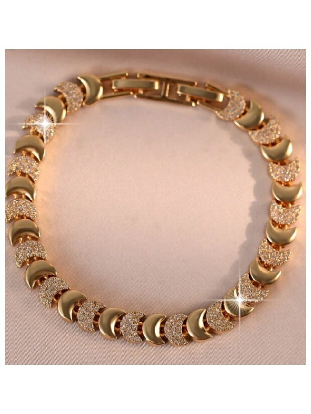 Crescent moon - Bracelet - Gold - CZs - 7" - Picture 2 of 5